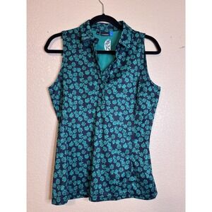 J. Lindeberg Top Women's L Large Green Blue Sleeveless Stretch Casual Golf EUC